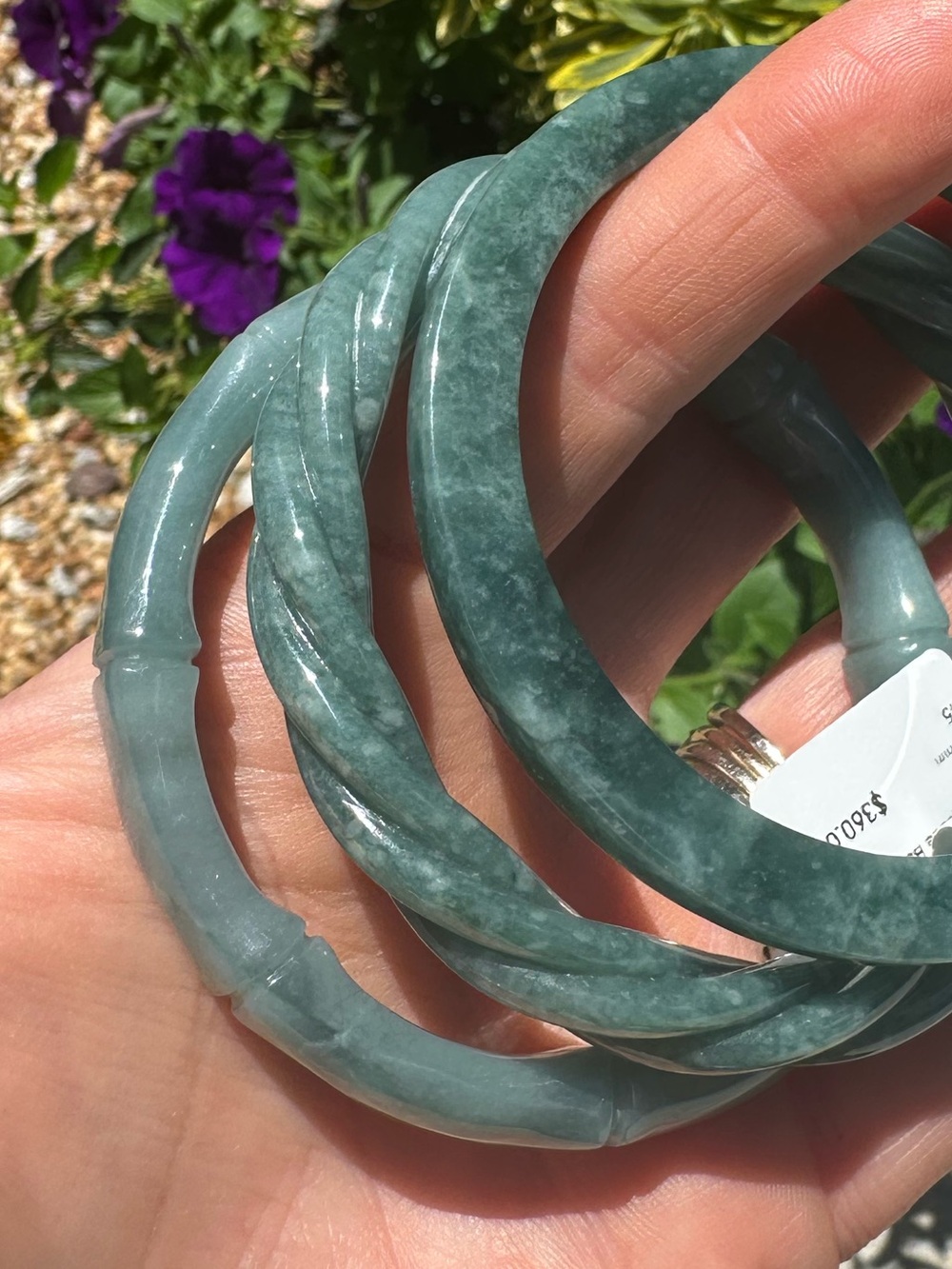 Grade A Bluewater Jadeite Jade Bangle Certified Twist Motif 60-61mm
